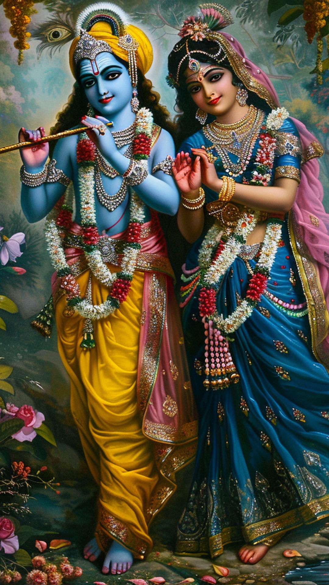 Radha Krishna divine loving couple portrait