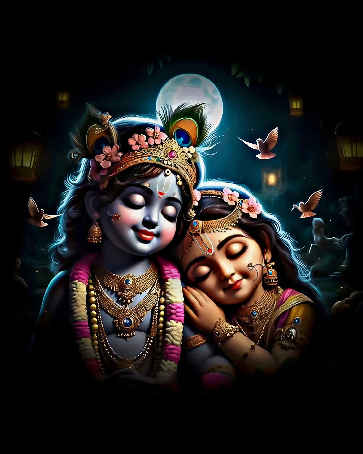 Radha and Krishna\'s loving embrace