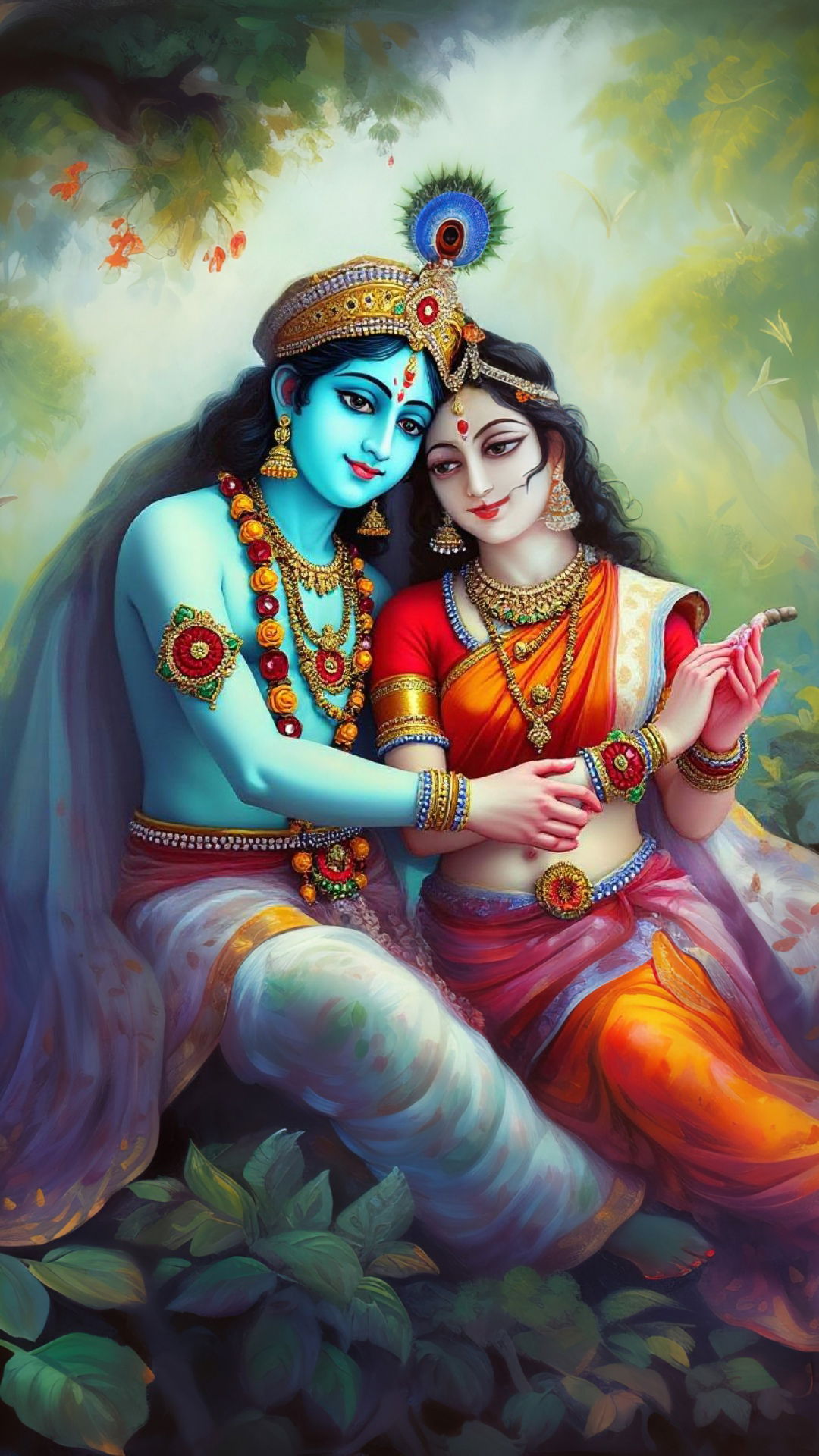 Radha Krishna loving embrace divine image