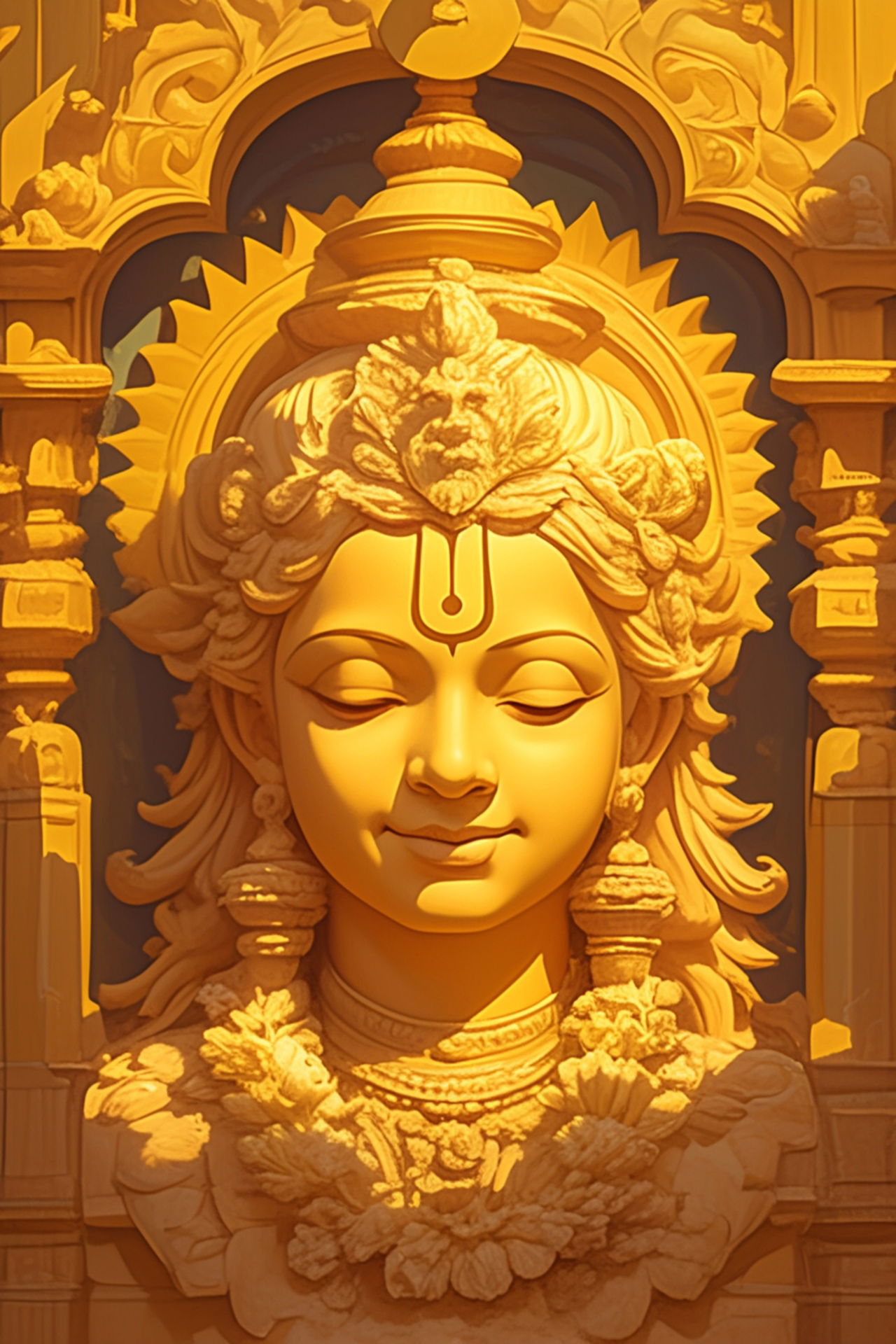 Golden Krishna face serene portrait