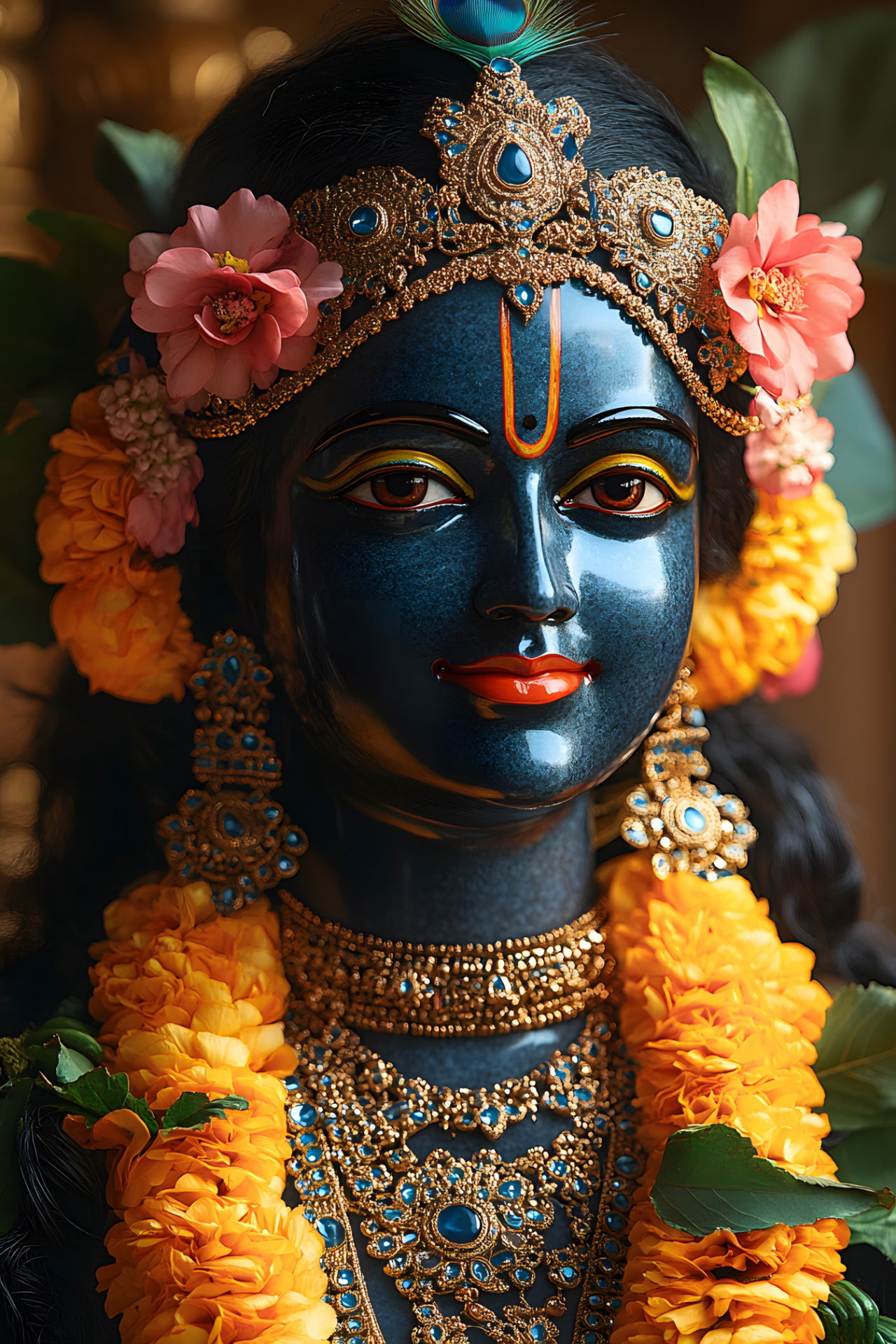 Lord Krishna adorned with flowers