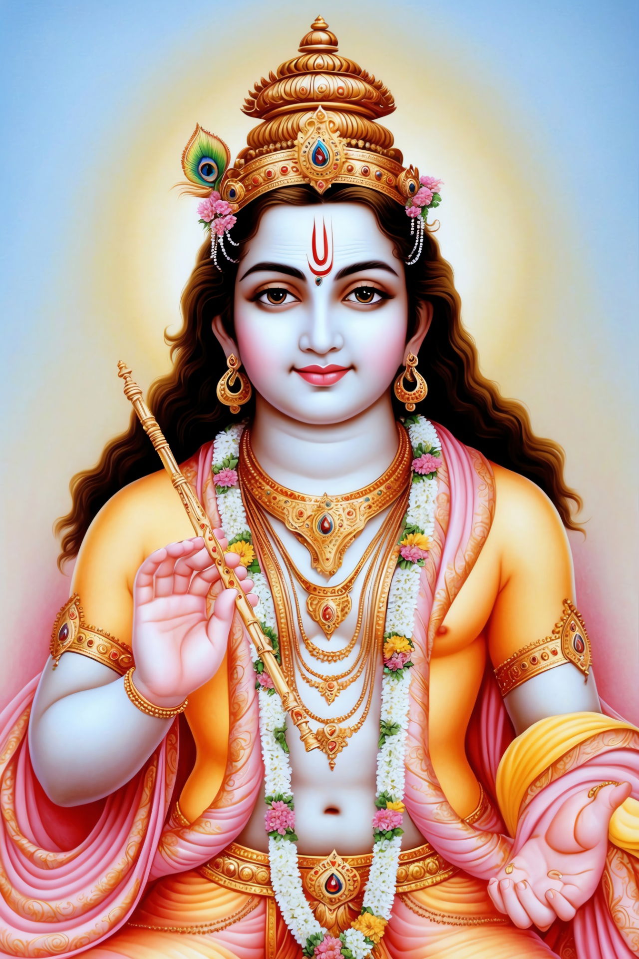 Lord Krishna with flute and peacock feather