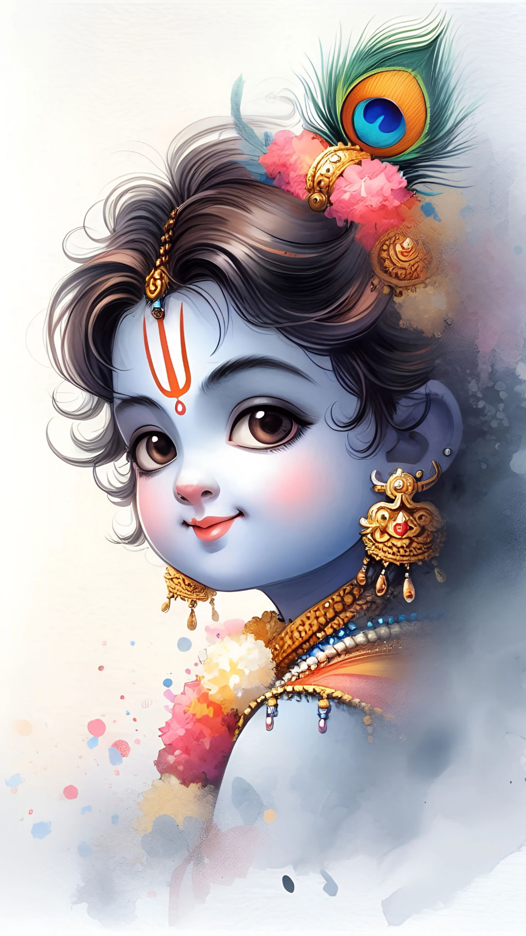 Cute baby Krishna with peacock feather.