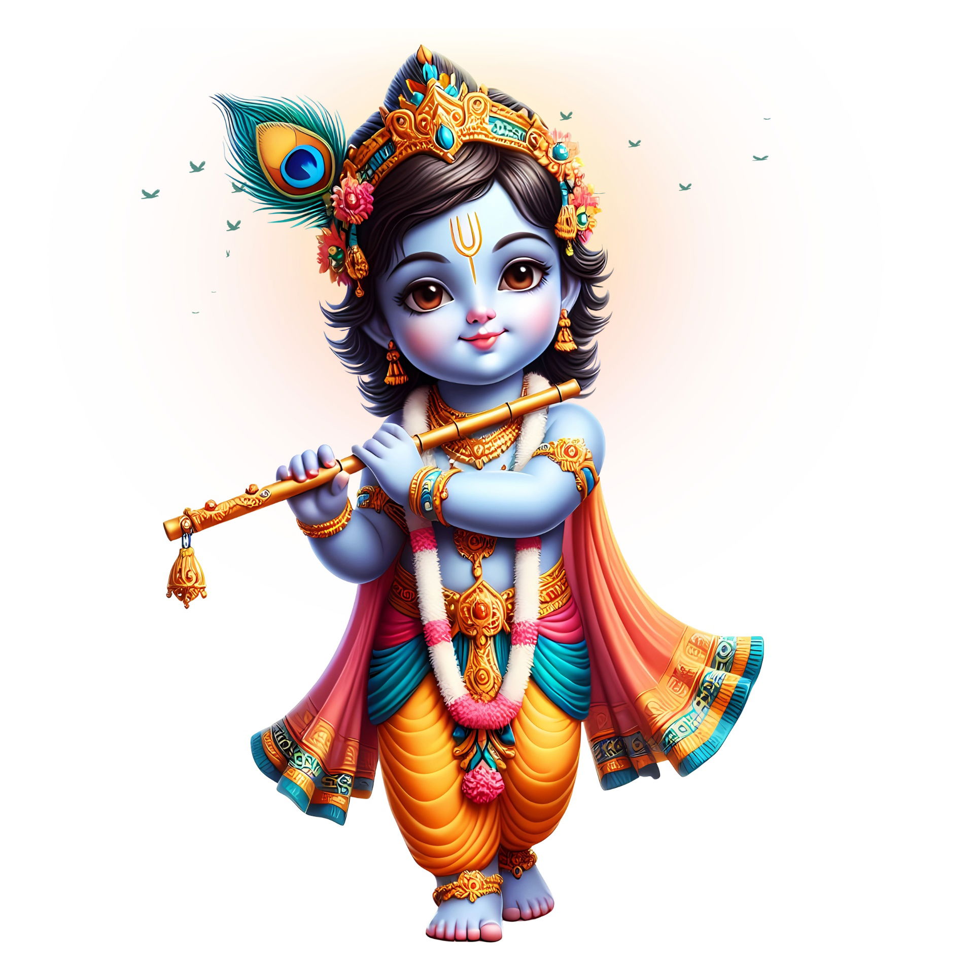 Baby Krishna playing a golden flute