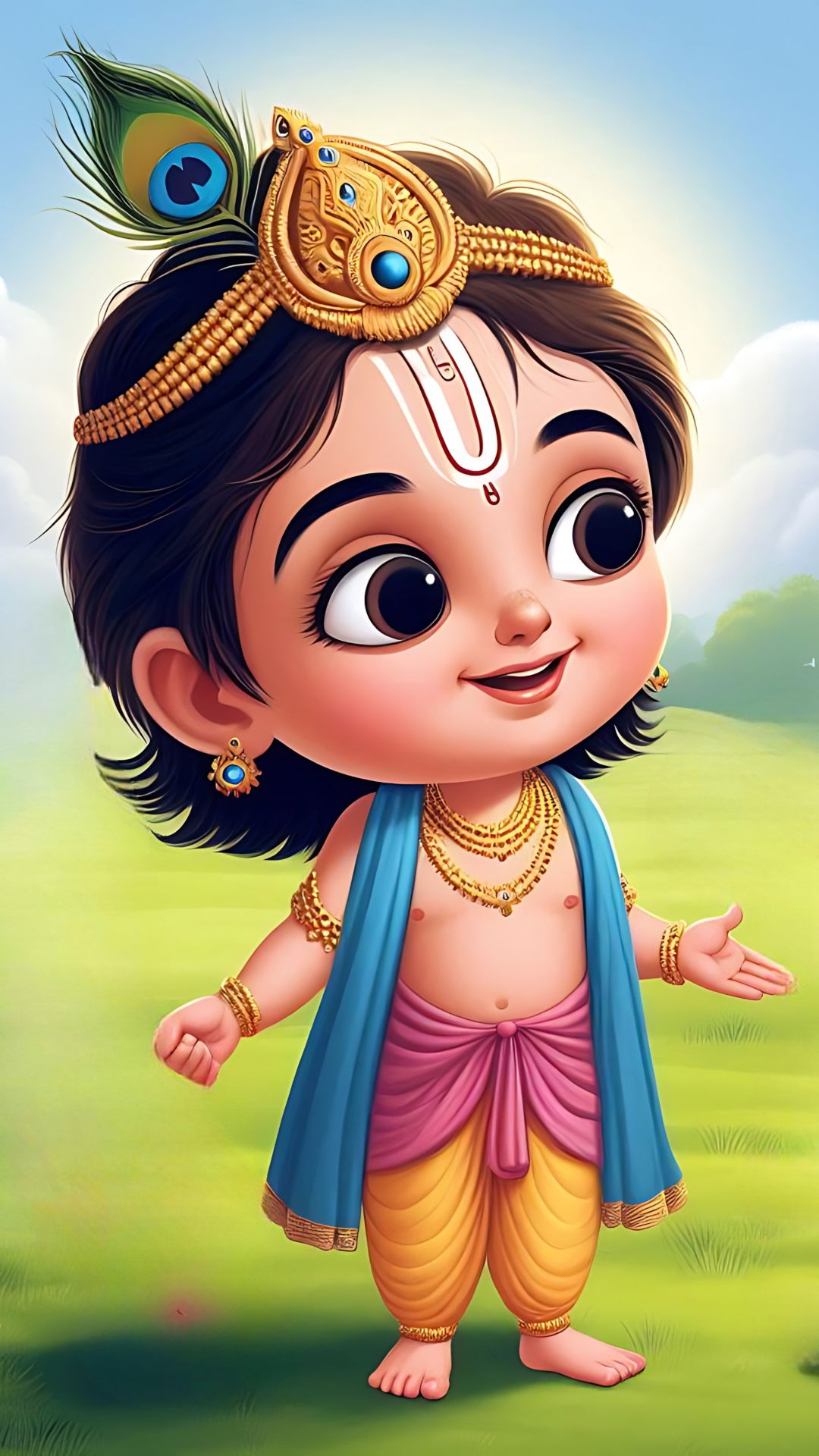 Cute baby Krishna with peacock feather.