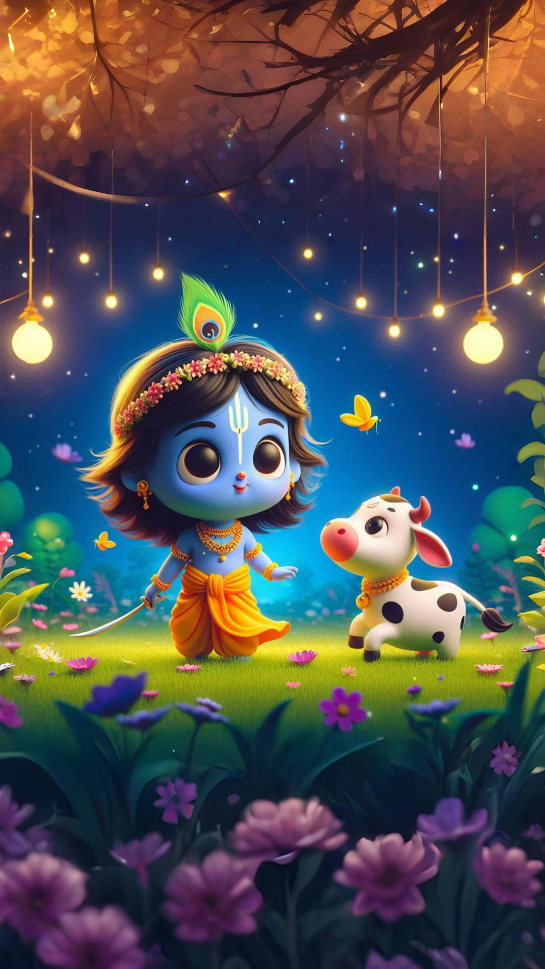 Baby Krishna with cow, divine image