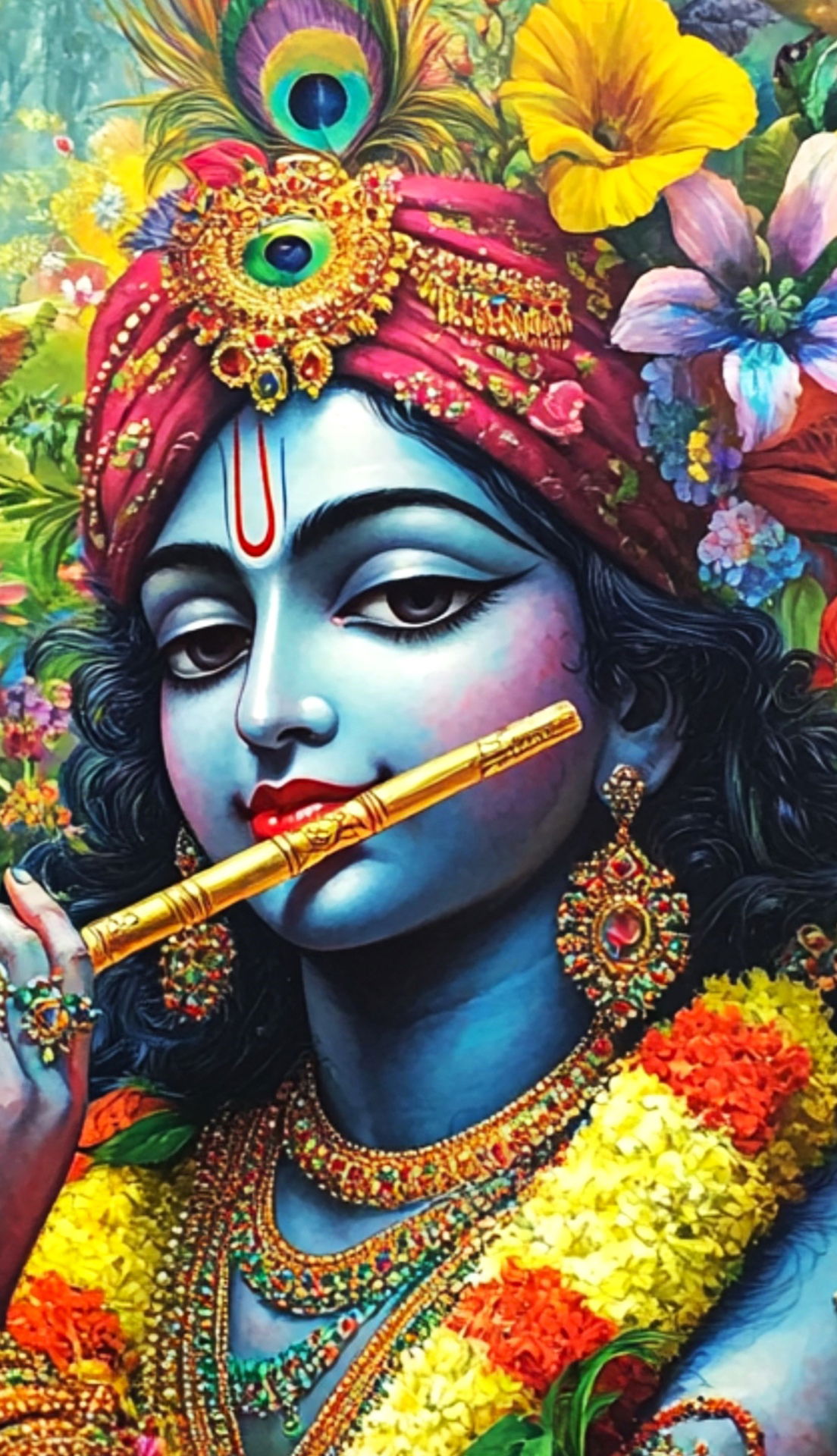 Lord Krishna playing a flute, divine portrait