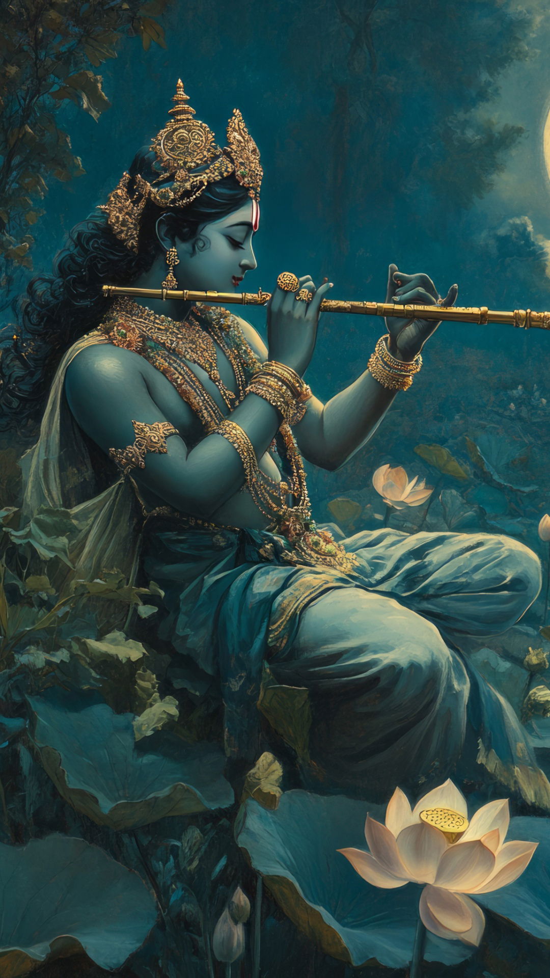 Krishna playing a flute, divine portrait