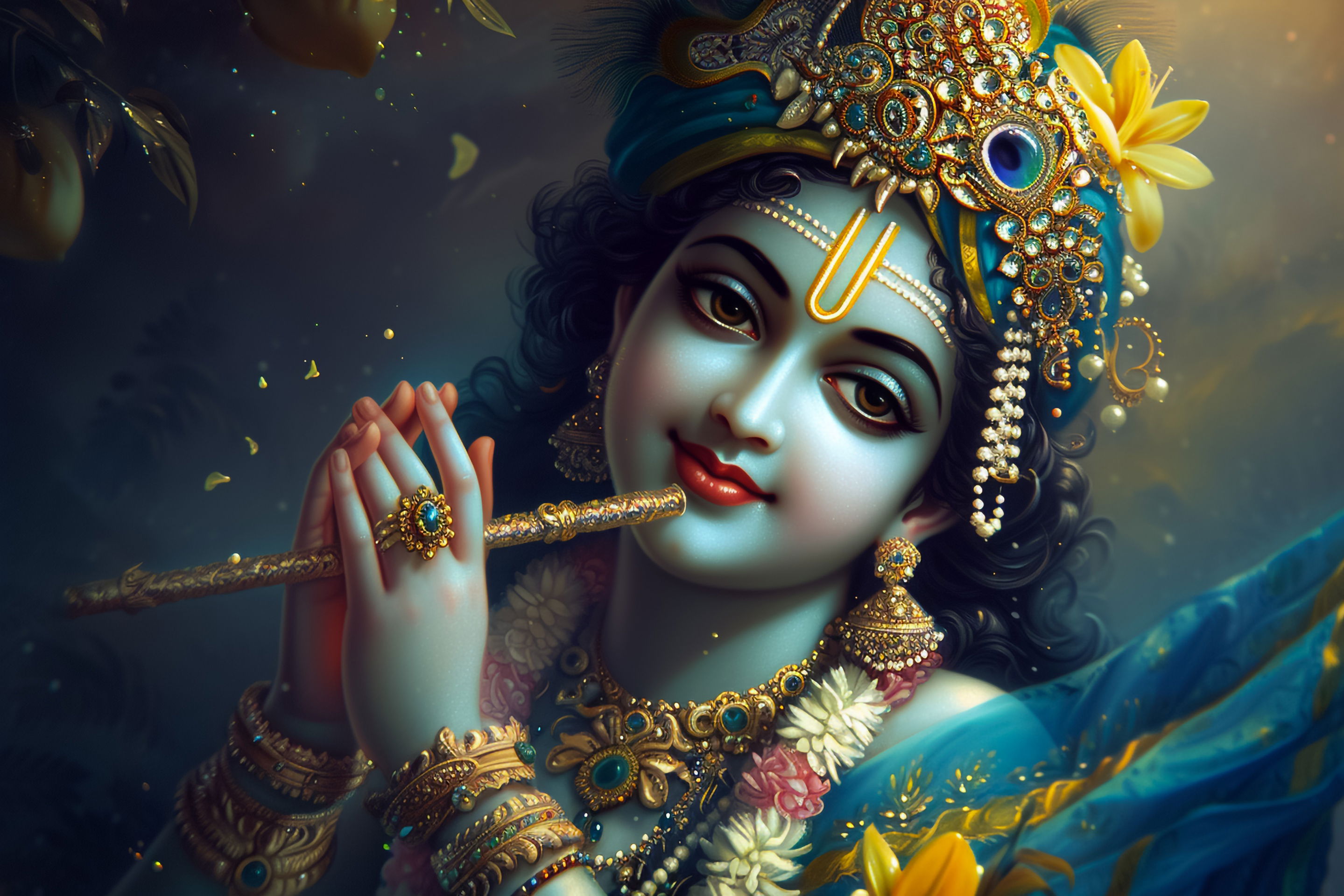 Krishna playing flute, divine portrait