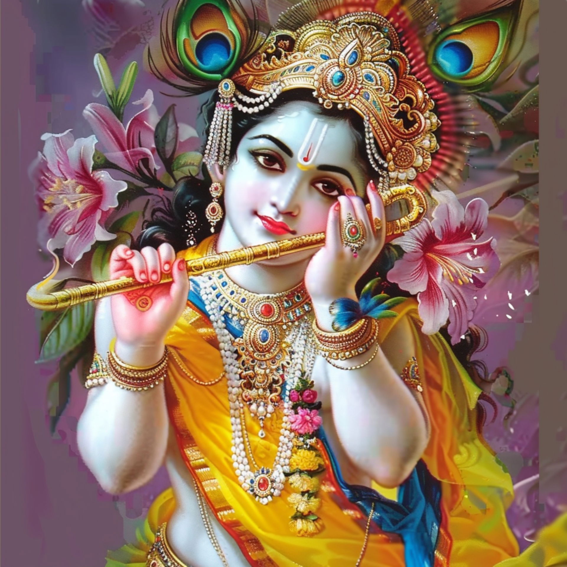 Lord Krishna playing a flute beautifully
