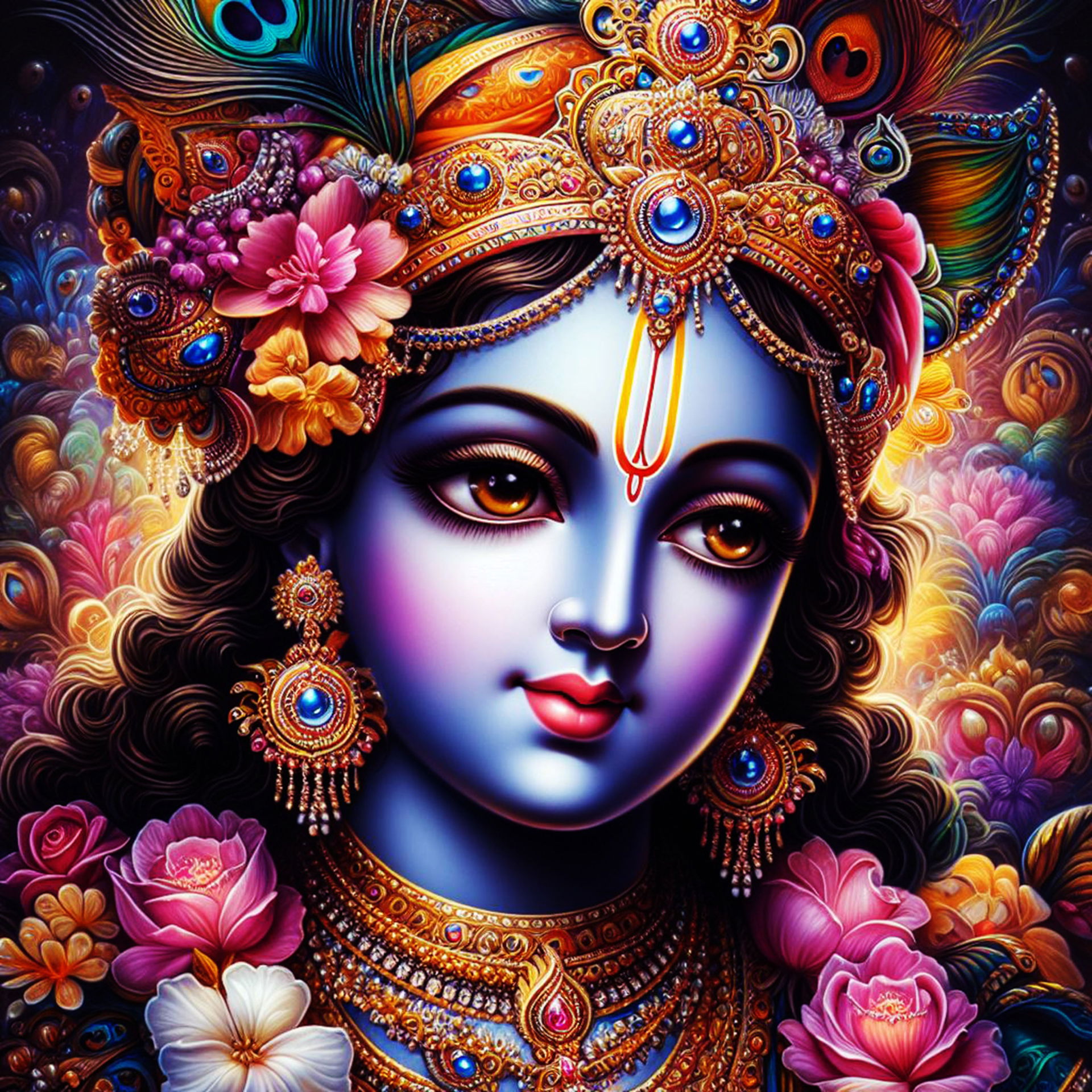 Lord Krishna with peacock feather crown