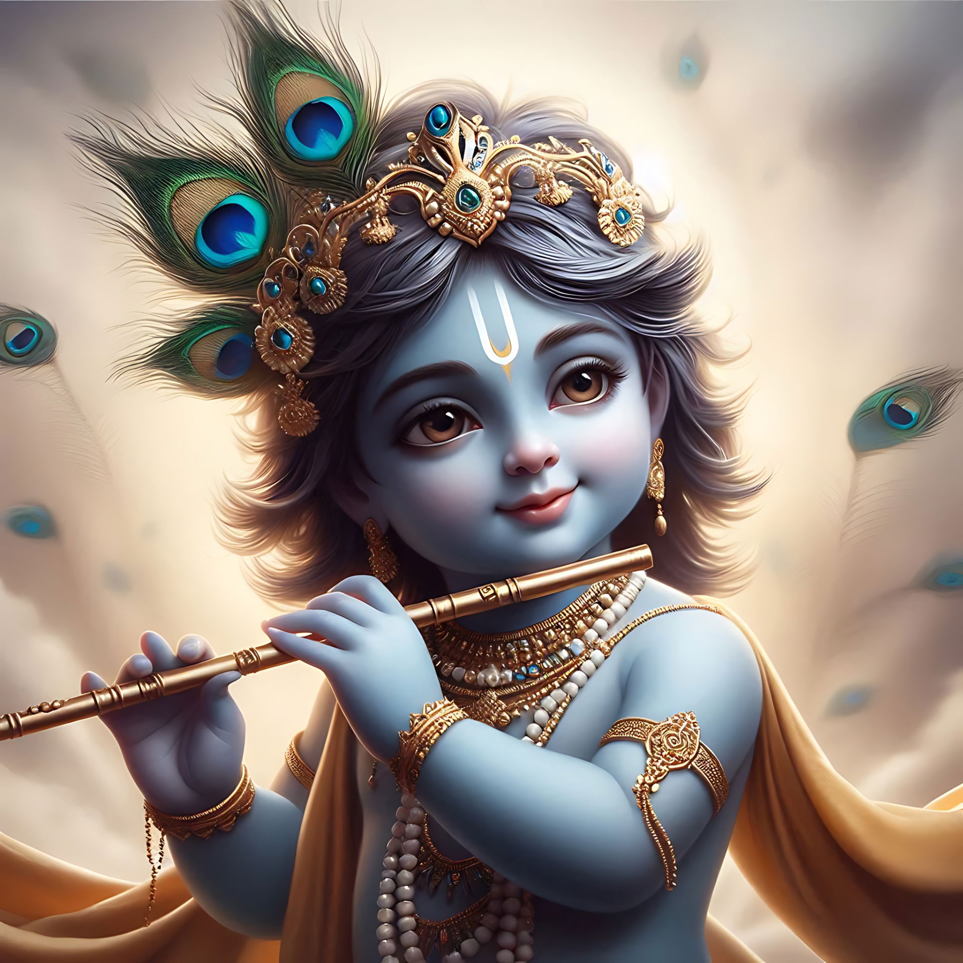Baby Krishna playing a flute