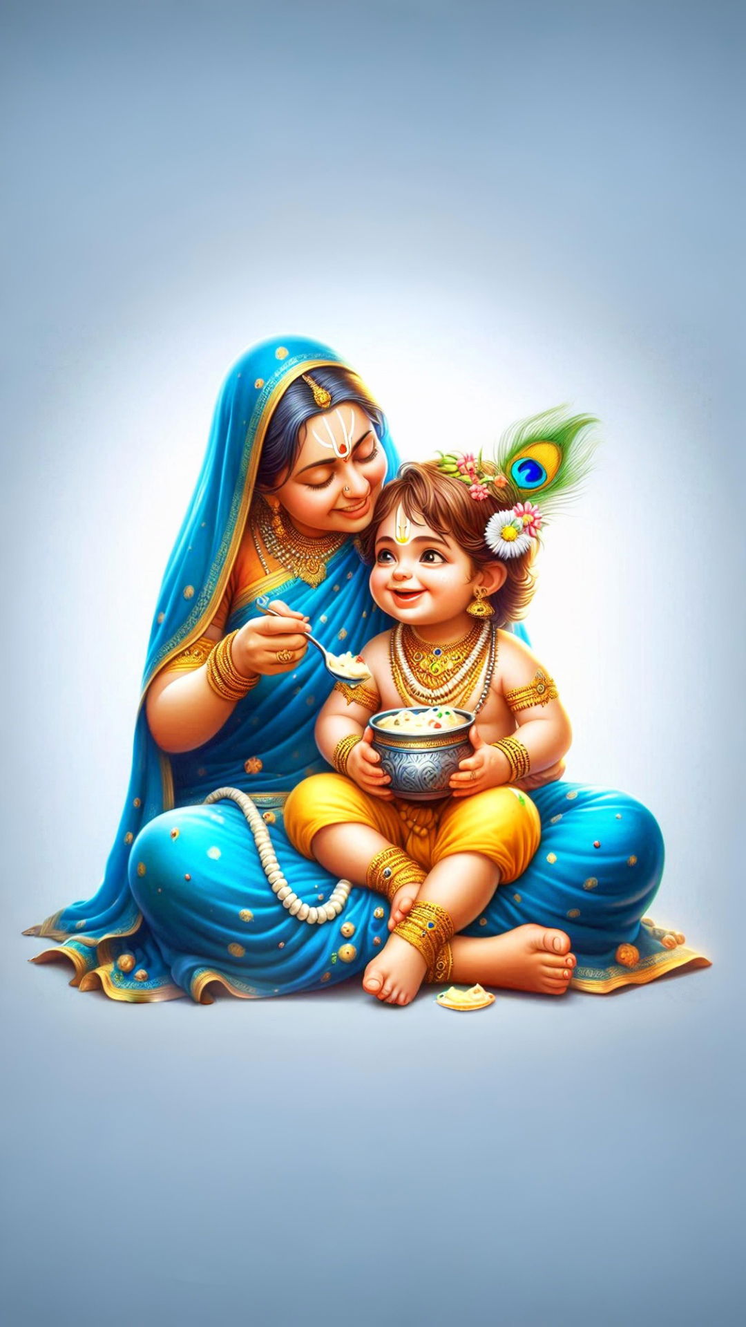 Yashoda lovingly feeds baby Krishna