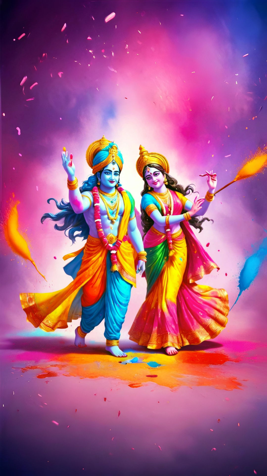 Radha Krishna celebrating colorful Holi festival
