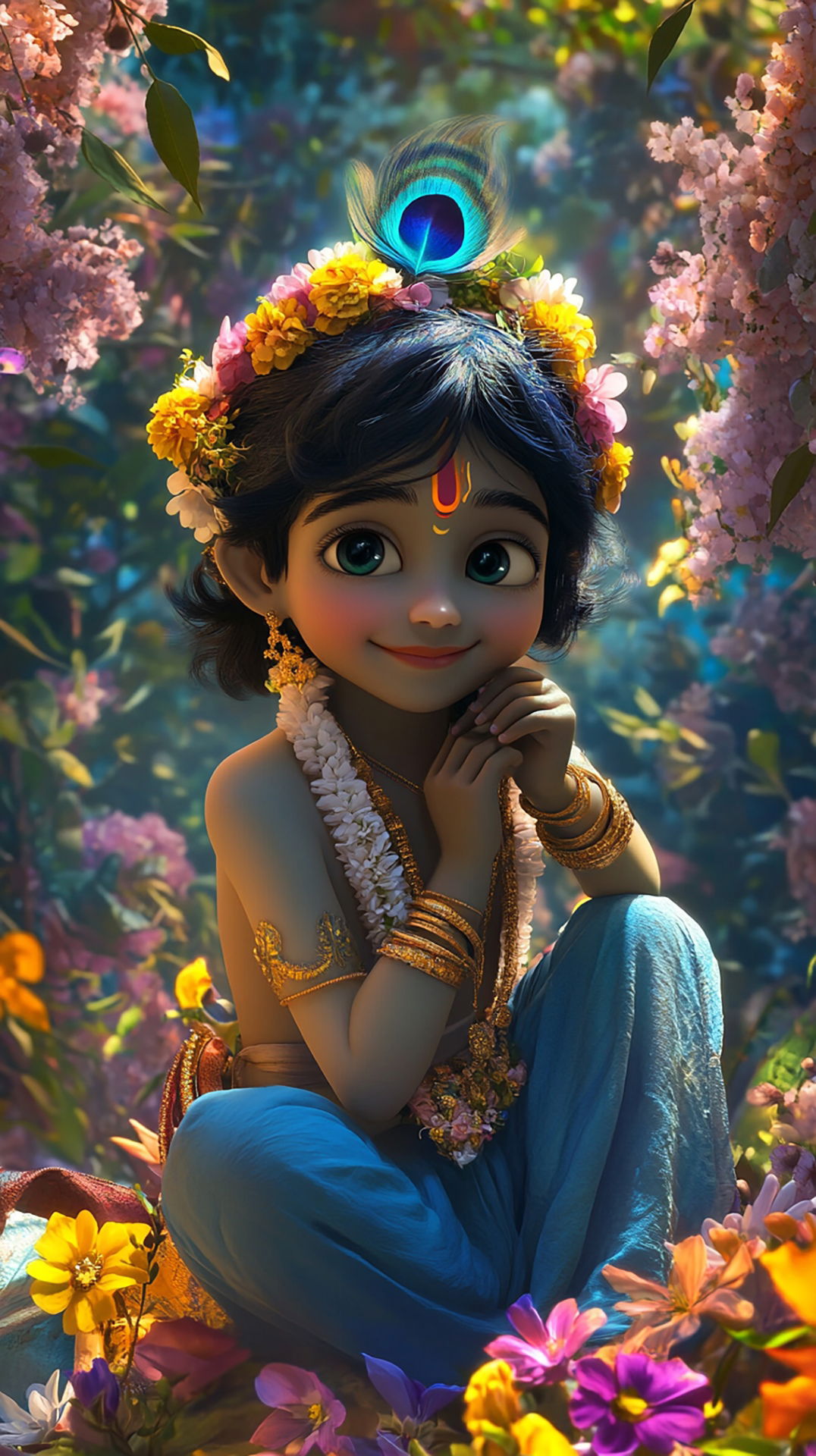 Cute baby Krishna with flower crown