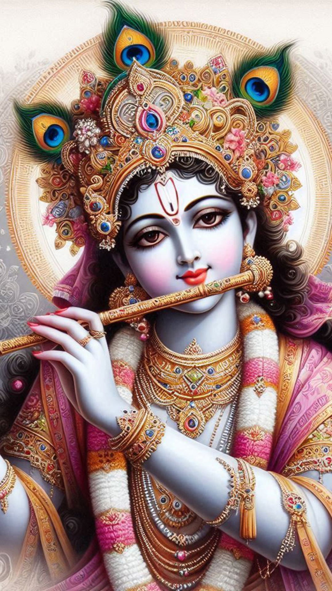 Lord Krishna playing a flute, divine image.