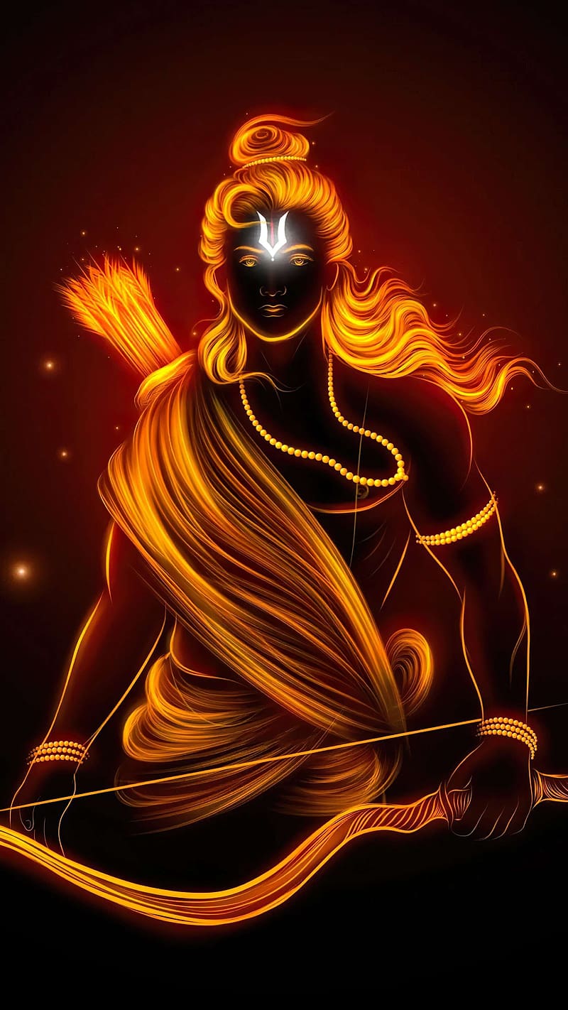 Lord Ram with bow, fiery divine portrait