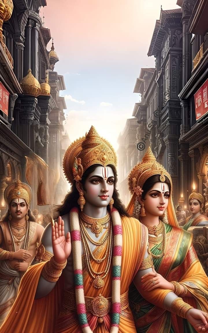 Lord Ram returns to Ayodhya with Sita.