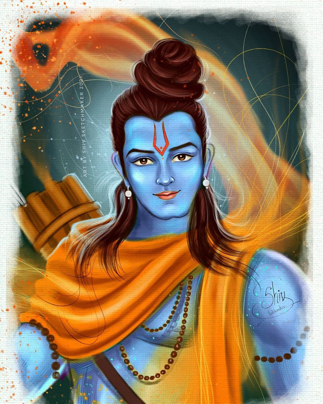 Lord Ram with bow and arrow portrait