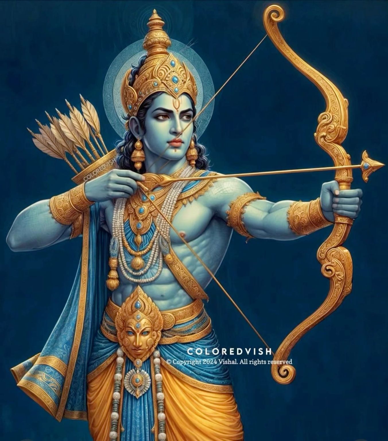 Lord Ram aiming with bow and arrow
