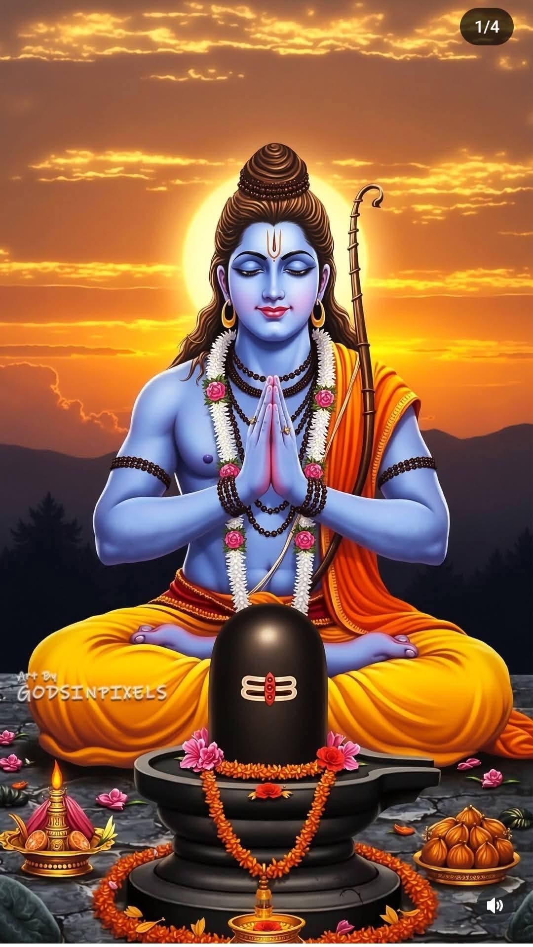 Lord Ram in prayer before Shiva Lingam