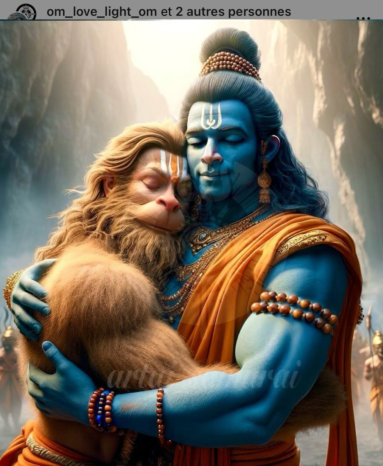 Lord Ram and Hanuman in a loving embrace