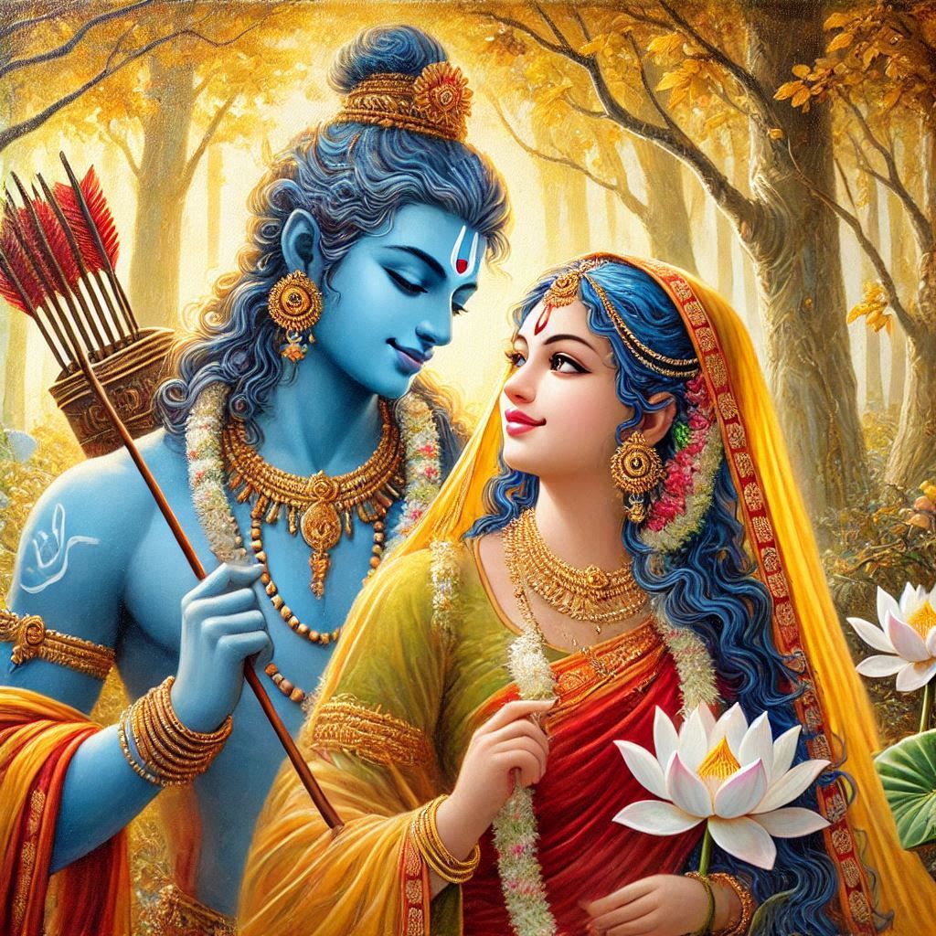 Lord Ram and Sita in a forest setting