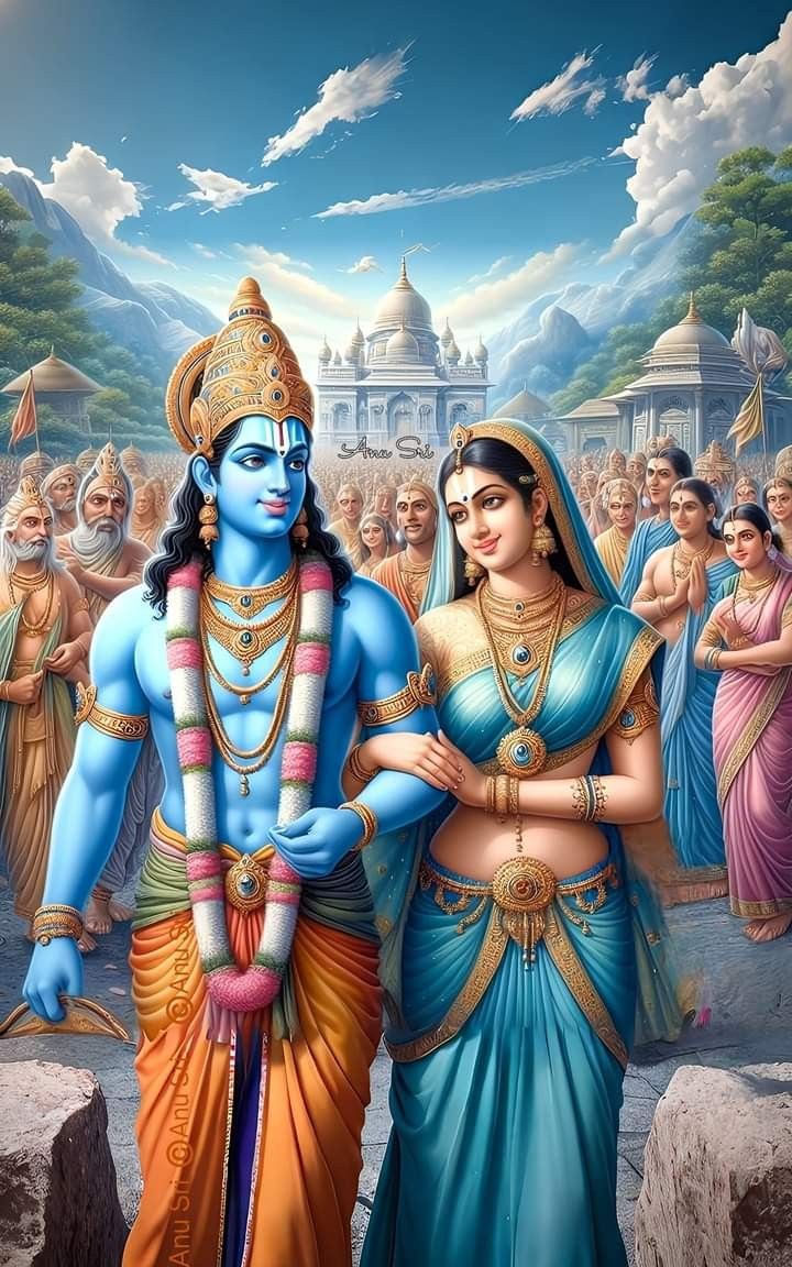 Ram Sita and Hanuman in divine setting