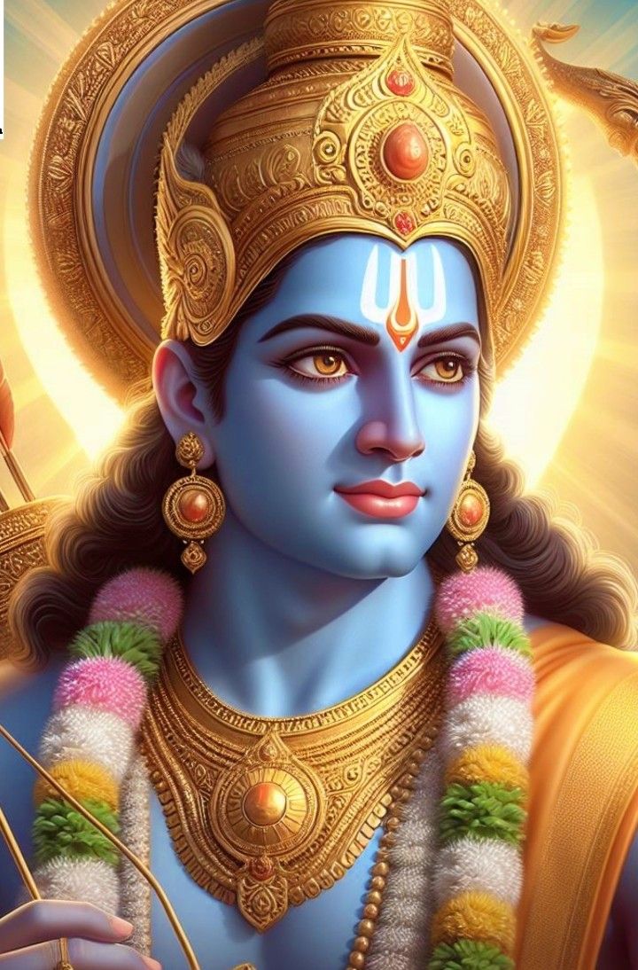 Lord Ram with bow and floral garland