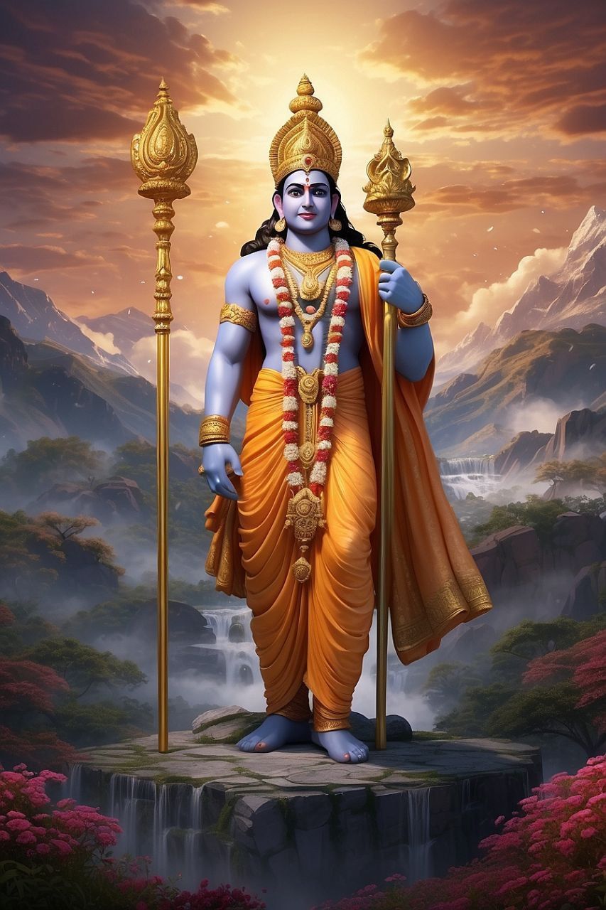 Lord Ram stands majestically in mountains