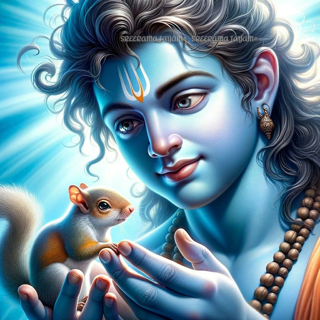 Lord Ram with a divine squirrel.