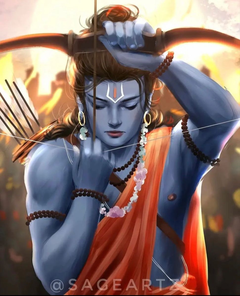 Lord Ram poised with bow and arrow