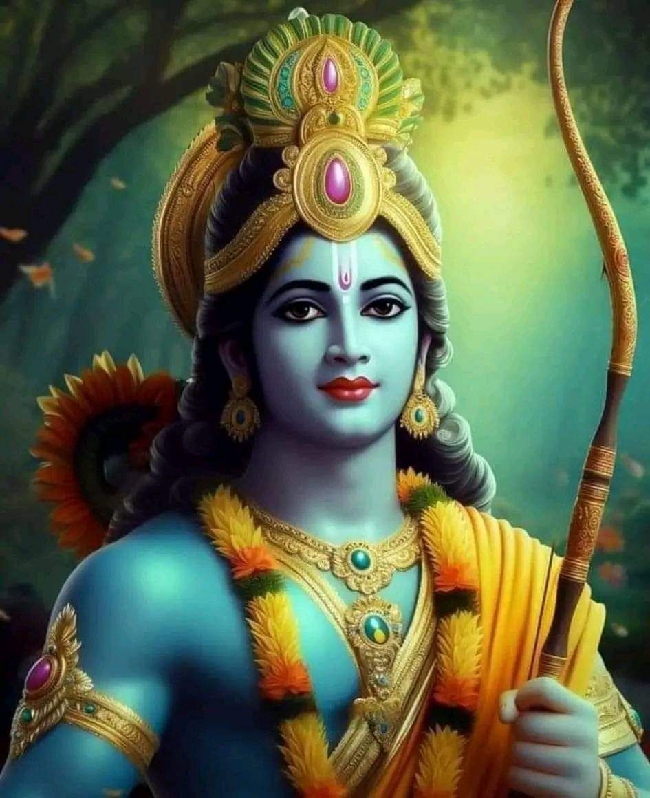 Lord Ram with bow in forest