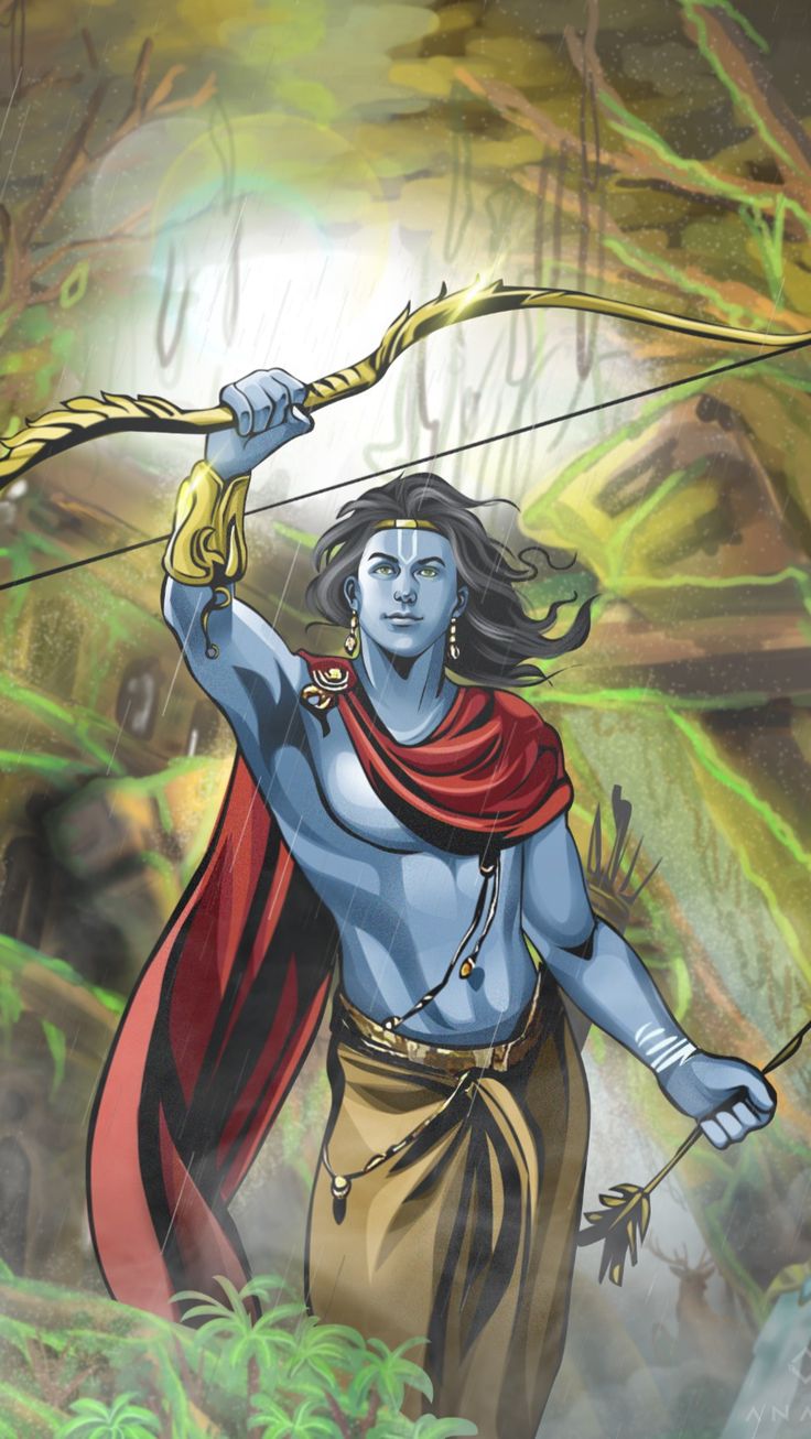 Lord Ram with bow in forest