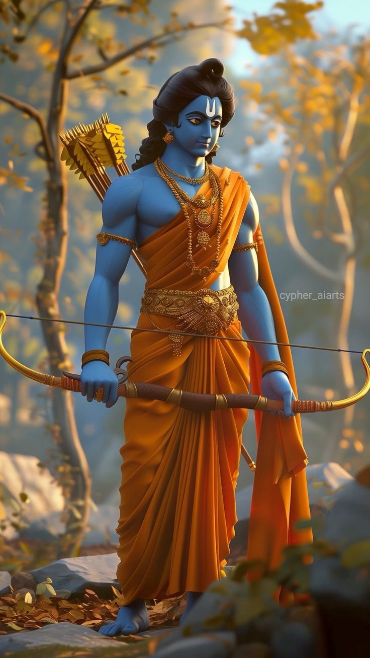 Lord Ram with bow in forest