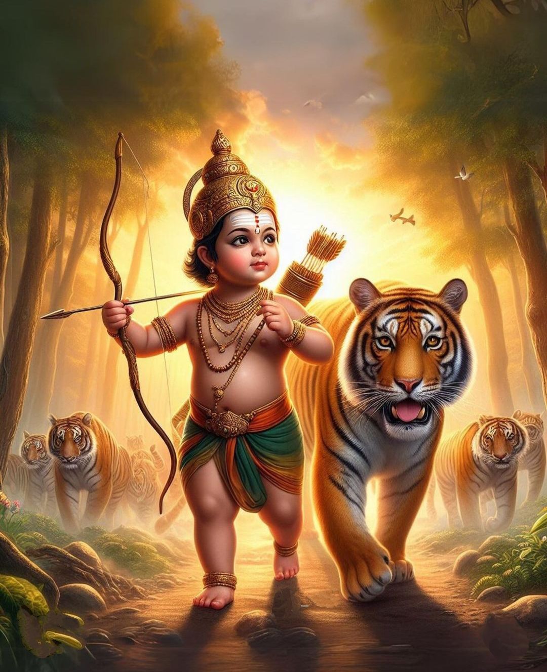 Baby Ram with bow and tigers
