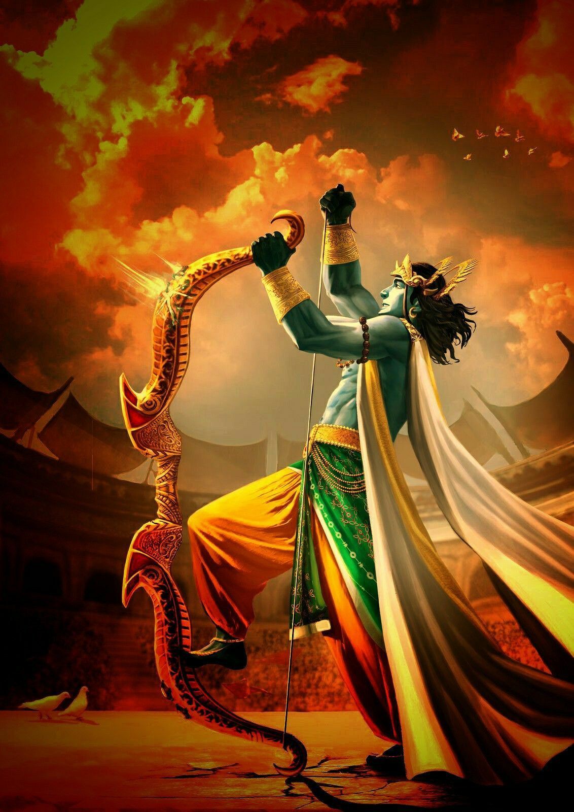 Lord Ram drawing his bow in battle