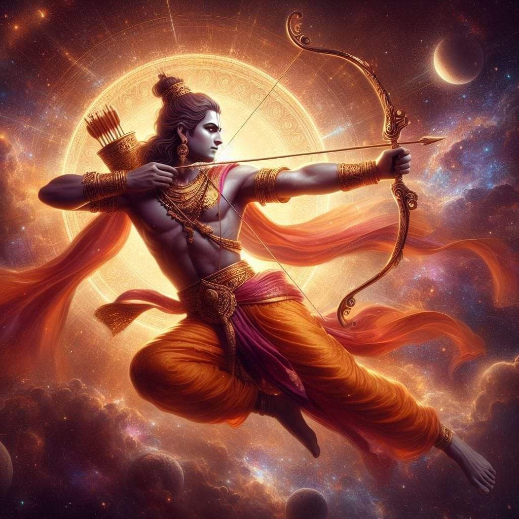 Lord Ram drawing bow in the sky