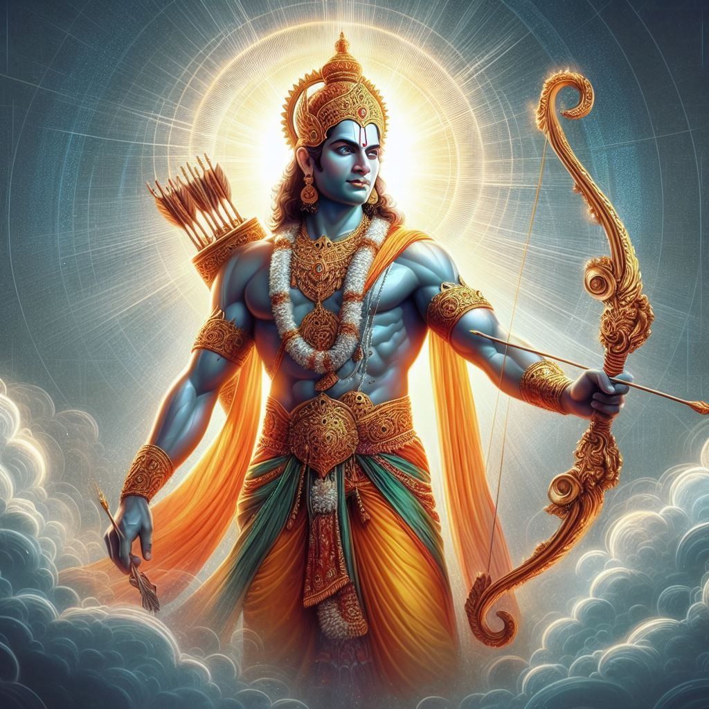 Lord Ram poised with bow and arrow