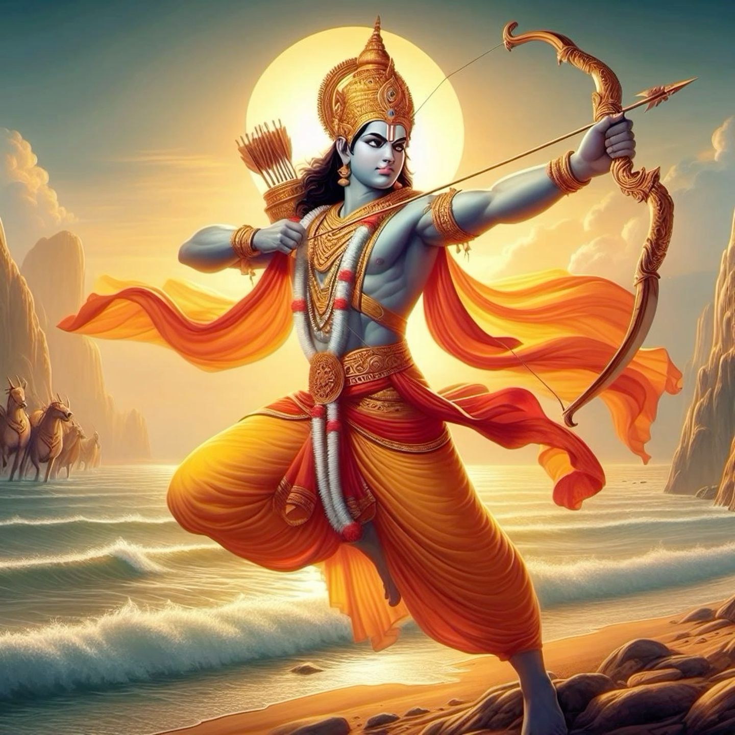 Lord Ram aiming with bow and arrow