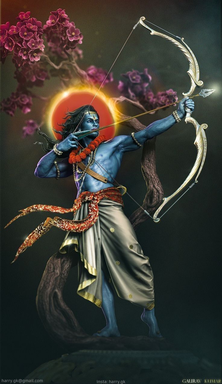 Lord Ram with bow and arrow poised