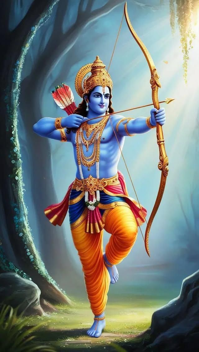 Lord Ram poised with bow and arrow