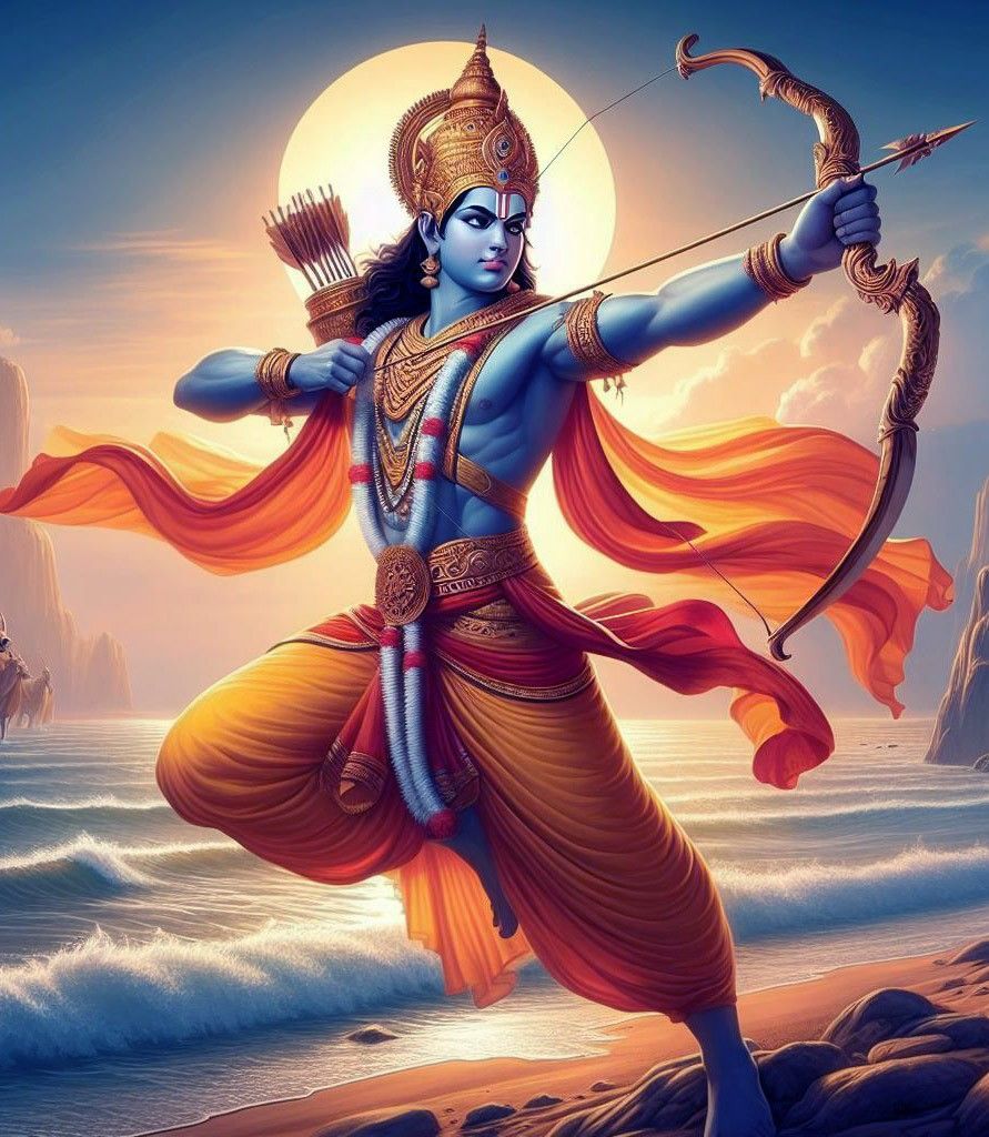 Lord Ram aiming arrow, divine warrior