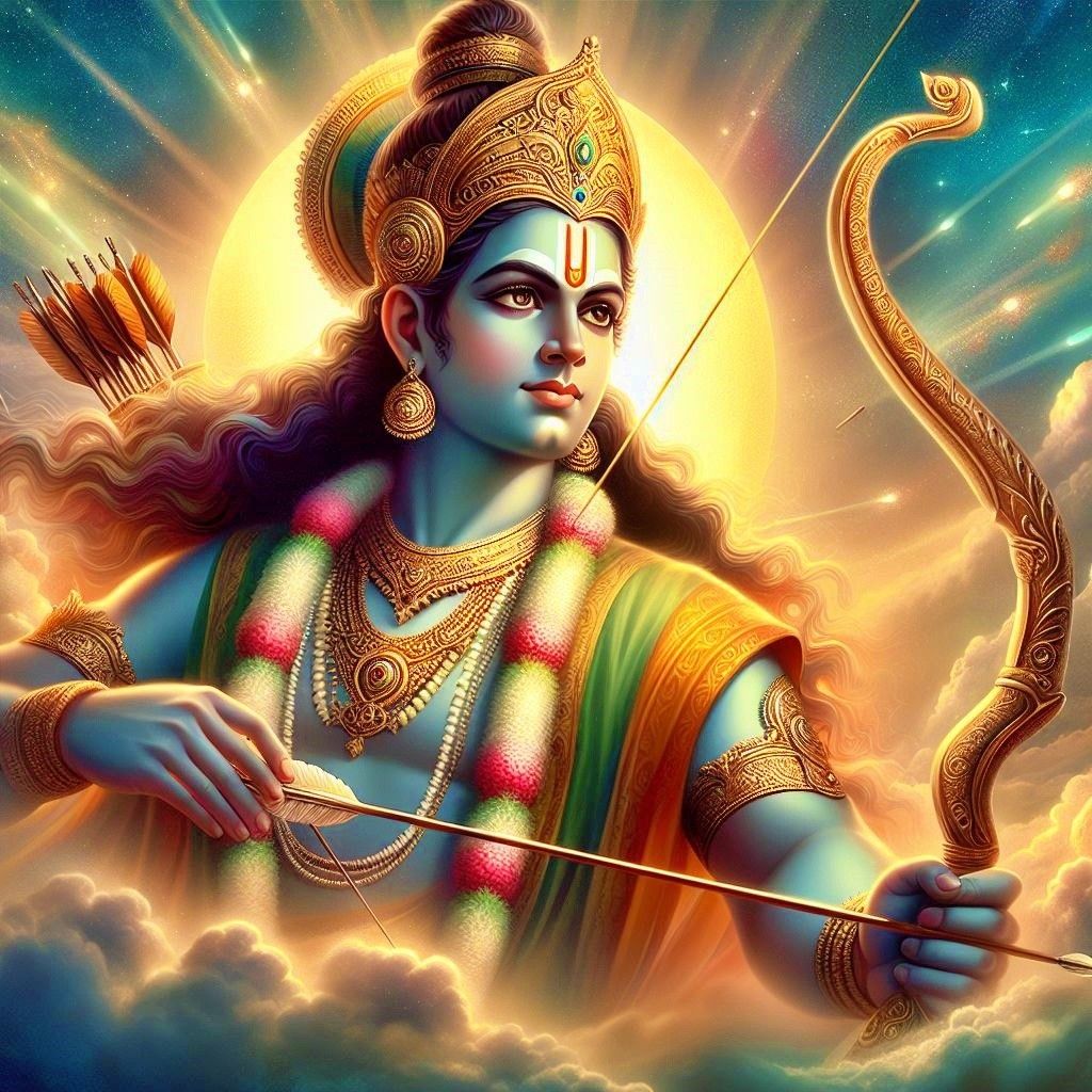 Lord Ram poised with bow and arrow