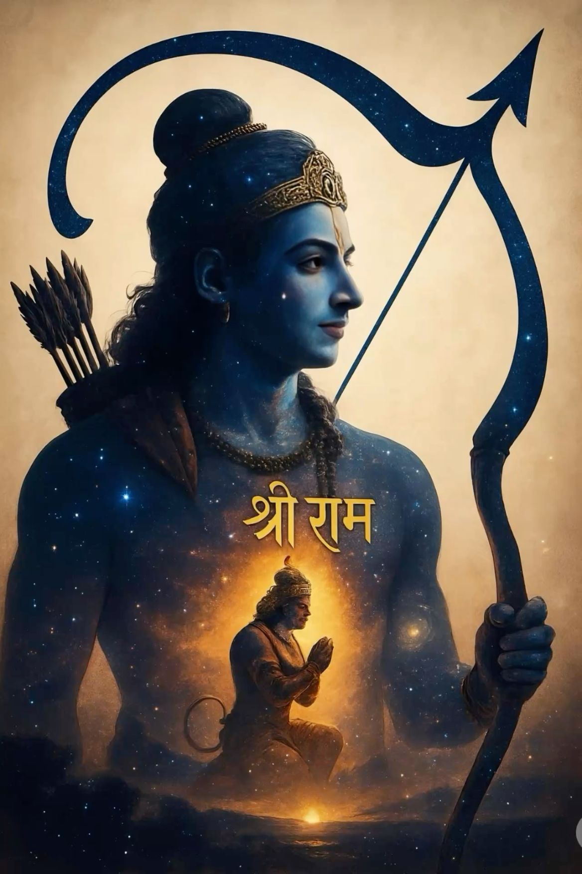 Lord Ram with bow and Hanuman