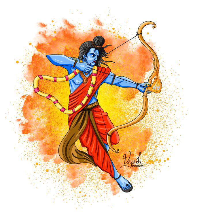 Lord Ram drawing with bow and arrow