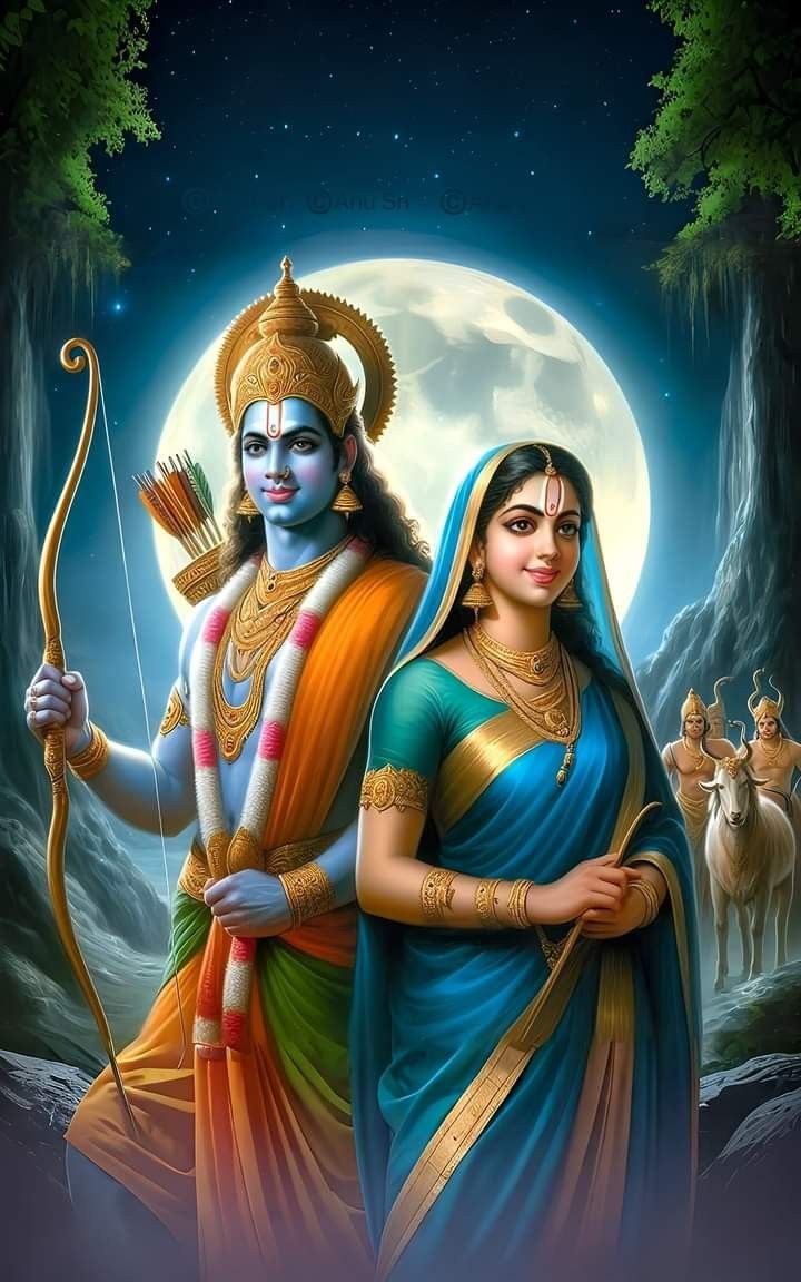 Lord Ram and Sita under the moon