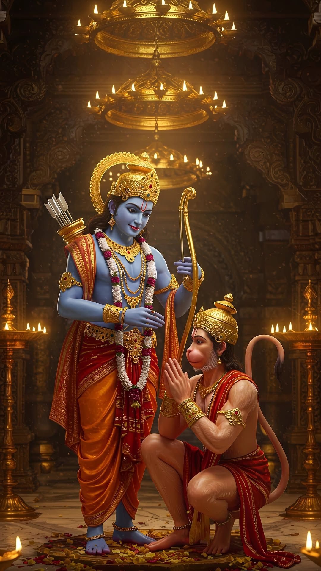 Lord Ram with Hanuman in temple.