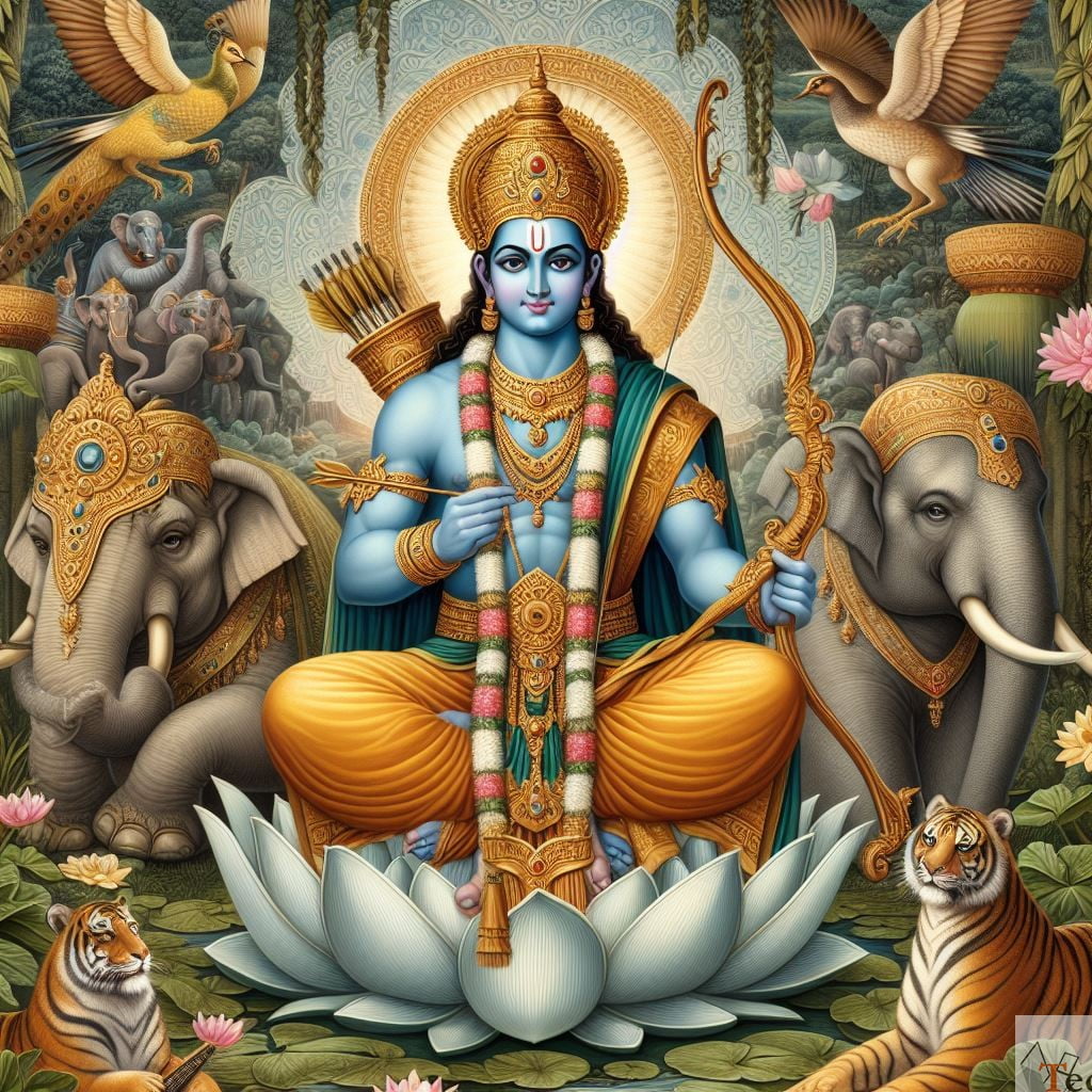Lord Ram seated on a lotus
