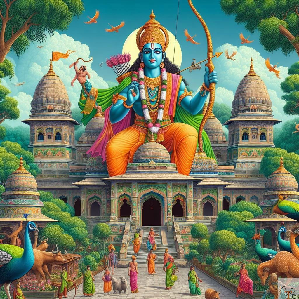 Lord Ram with bow and Hanuman